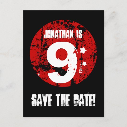 9e verjaardag Save the Date Red Black Grunge A01H Aankondigingskaart (Voorkant)