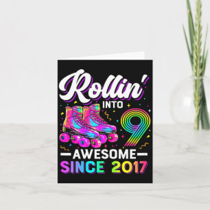 9e verjaardag shirt meisje negen 9 jaar oud roller kaart