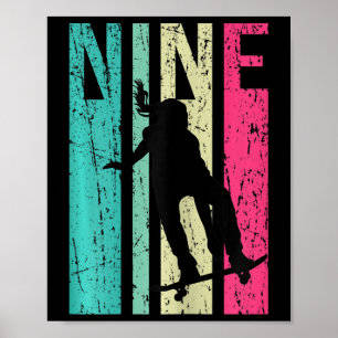 9e verjaardag Skater meisje Skateboarden Schaatsen Poster