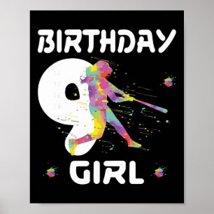 9e verjaardag Softbal Negen 9 Jaar Oud Meisje Poster