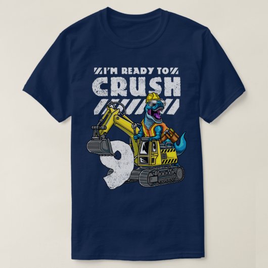 9e verjaardag TRex graafmachine T-shirt (Design voorkant)