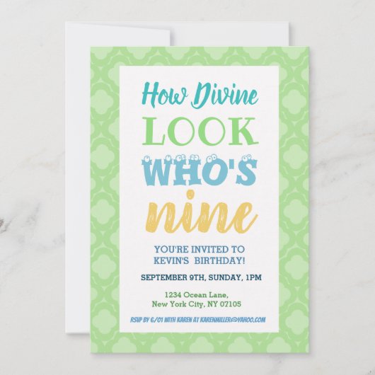 9e verjaardag uitnodiging Gezegden (Voorkant)