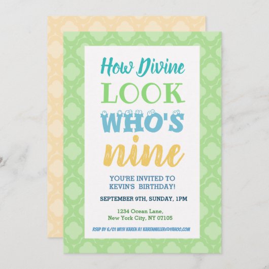 9e verjaardag uitnodiging Gezegden (Voorkant / Achterkant)