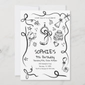 9e Verjaardag Uitnodiging, Hand getrokken 9e Verja Kaart (Voorkant)