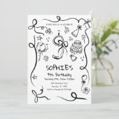 9e Verjaardag Uitnodiging, Hand getrokken 9e Verja Kaart (Staand voorkant)