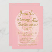 9e verjaardag Uitnodiging Meisjes Roze Gold Hearts (Voorkant / Achterkant)