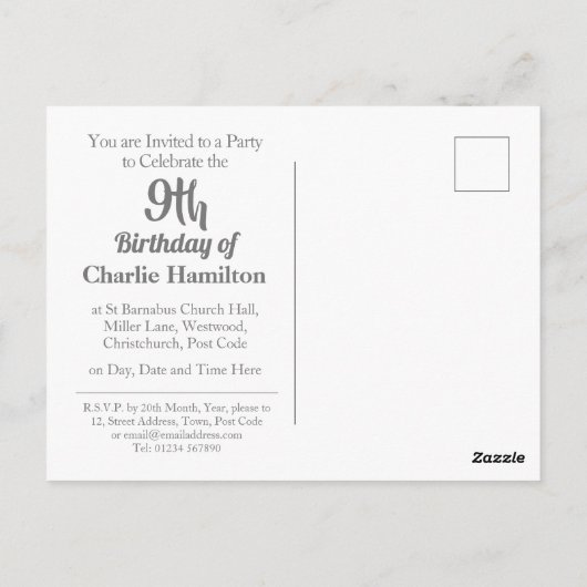 9e verjaardag uitnodiging met foto-Briefkaart (Achterkant)