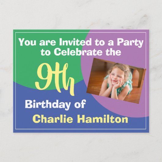 9e verjaardag uitnodiging met foto-Briefkaart (Voorkant)