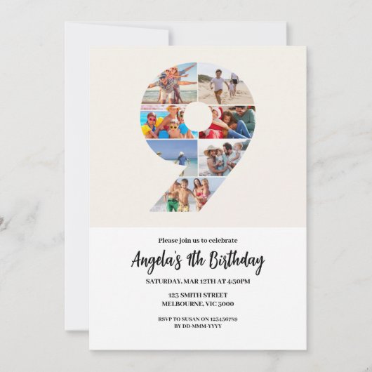 9e verjaardag uitnodiging minimalist - nummer 9 (Voorkant)
