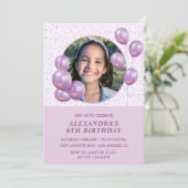 9e verjaardag Uitnodigingen Ballonnen Foto Paarse (Staand voorkant)