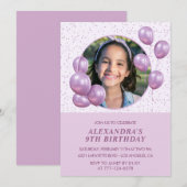 9e verjaardag Uitnodigingen Ballonnen Foto Paarse (Voorkant / Achterkant)