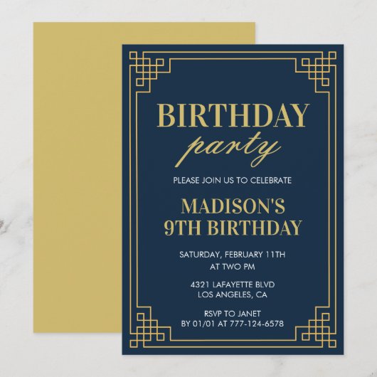 9e verjaardag uitnodigingen Verjaardagsfeest meisj (Voorkant / Achterkant)