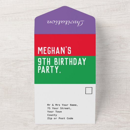 9e verjaardag van alle in één uitnodiging (Buitenkant)