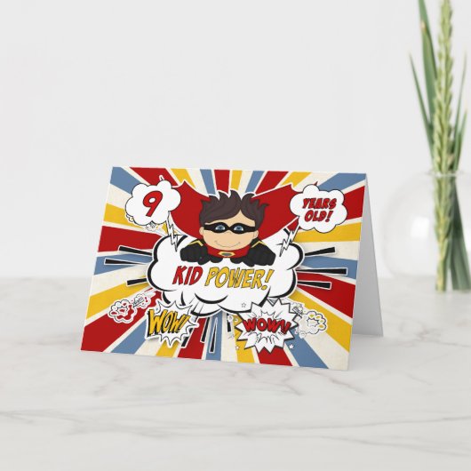 9e verjaardag van Boys Super Kind Red Comic Book Kaart (Voorkant)