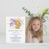 9e verjaardag van de eenhoorn uitnodigingen met fo (Staand voorkant)