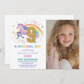 9e verjaardag van de eenhoorn uitnodigingen met fo (Voorkant / Achterkant)