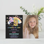 9e verjaardag van de eenhoorn uitnodigingen met fo (Staand voorkant)