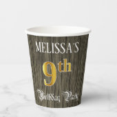 9e verjaardag van de Faux Gold & Faux Wood Papieren Bekers (Voorkant)