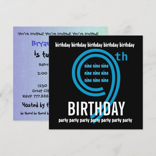 9e verjaardag van de Moderne Blauw en Zwart W689B Kaart (Voorkant / Achterkant)