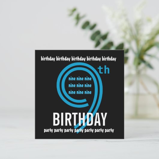 9e verjaardag van de Moderne Blauw en Zwart W689B Kaart (Staand voorkant)