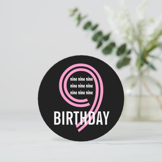 9e verjaardag van de moderne roze en zwarte W689B2 Kaart (Staand voorkant)