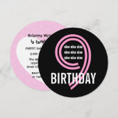 9e verjaardag van de moderne roze en zwarte W689B2 Kaart (Voorkant / Achterkant)