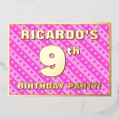 9e verjaardag van de opstand - vuurroze harten en  folie uitnodiging (Voorkant)