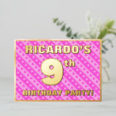 9e verjaardag van de opstand - vuurroze harten en  folie uitnodiging (Staand Voorkant)