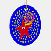9e verjaardag van de Rode Star-ronde Keramisch Ornament (Rechts)