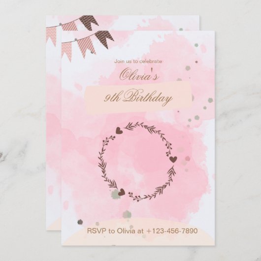 9e verjaardag van de uitnodiging (Voorkant / Achterkant)