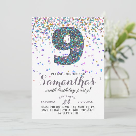 9e verjaardag van de uitnodiging tot Confetti van  (Staand voorkant)