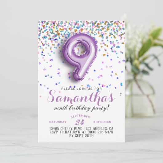 9e verjaardag van de uitnodiging tot Confetti van  (Staand voorkant)