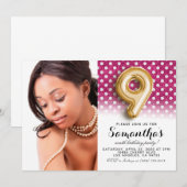 9e verjaardag van het poolkadot-portret kaart (Voorkant / Achterkant)