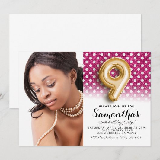 9e verjaardag van het poolkadot-portret kaart (Voorkant / Achterkant)