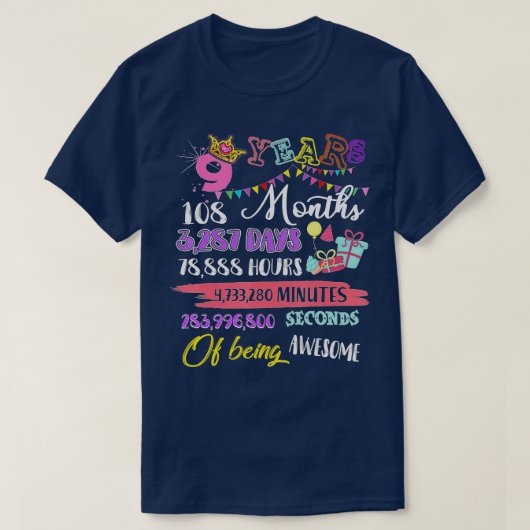 9e verjaardag voor meisjes van 9 jaar oud Geweldig T-shirt (Design voorkant)