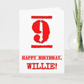 9e verjaardag: Vun, rode rubber stempel geïnspiree Kaart (Voorkant)