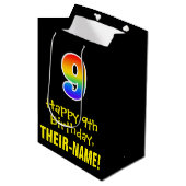 9e verjaardag: Vun, Vet, kleurrijk, Regenboog "9" Medium Cadeauzakje (Voorkant Gekanteld)