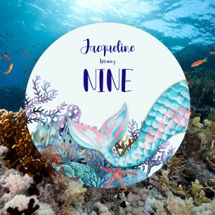 9e Verjaardag Waterverf Zeemeermin onder het Zee Kaart