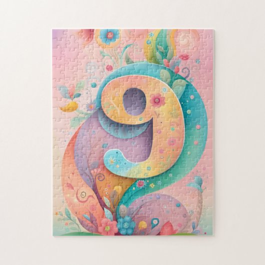 9e verjaardag Whimsy kleurrijke kunst bloemen bota Legpuzzel (Verticaal)