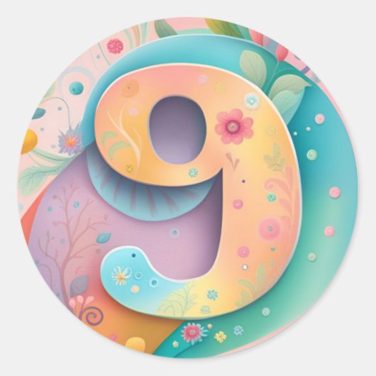 9e verjaardag Whimsy kleurrijke kunst bloemen bota Ronde Sticker (Voorkant)