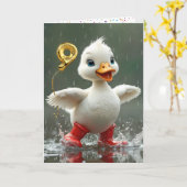 9e verjaardag White Duckling In A Rain Puddle Kaart (Gele Bloem)