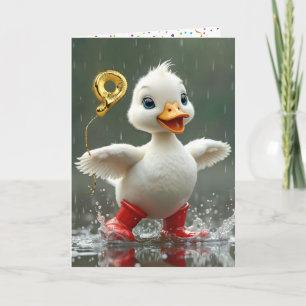9e verjaardag White Duckling In A Rain Puddle Kaart