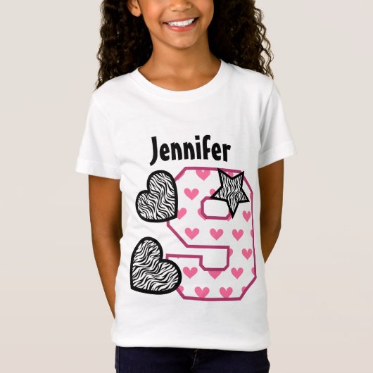 9e Verjaardag Zebra Hearts Negen Jaar Oud 10u T-shirt (Voorkant)