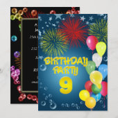 9e verjaardagsfeest Uitnodiging met ballonnen (Voorkant / Achterkant)