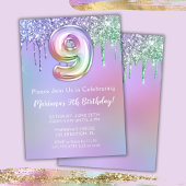 9e verjaardagsfeest uitnodiging paars roze glitter