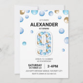 9e Verjaardagsfeestje, Blauwe en Gouden Ballon Jon Kaart (Voorkant)