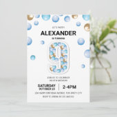 9e Verjaardagsfeestje, Blauwe en Gouden Ballon Jon Kaart (Staand voorkant)