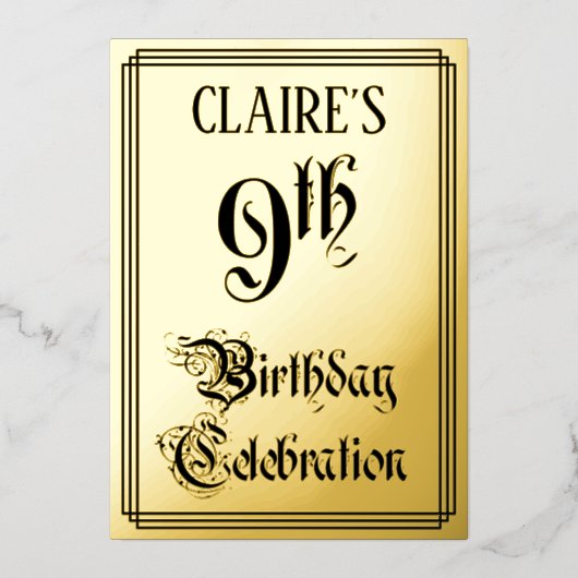 9e verjaardagsfeestje — Elegante script + aangepas Folie Uitnodiging (Voorkant)
