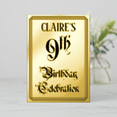 9e verjaardagsfeestje — Elegante script + aangepas Folie Uitnodiging (Staand Voorkant)