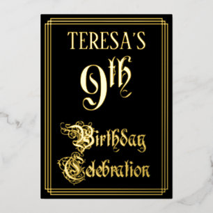 9e verjaardagsfeestje — Fantasievol script & aange Folie Uitnodiging